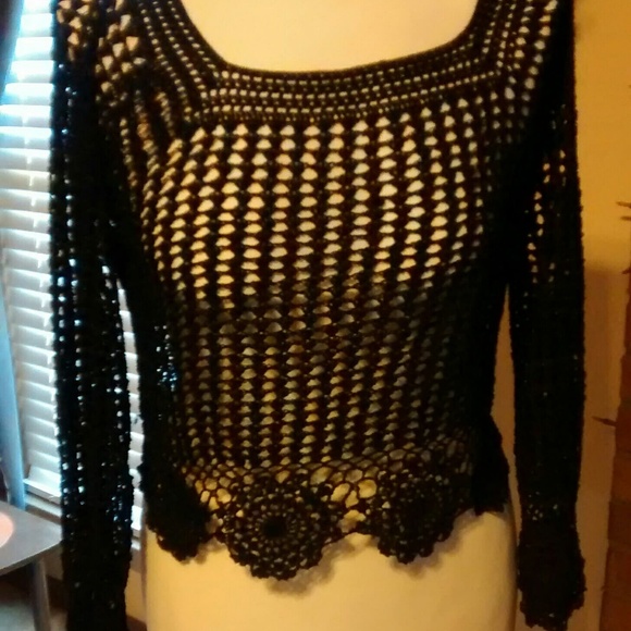 BCBGMaxAzria Other - Knitted Lace Black Pullover Top